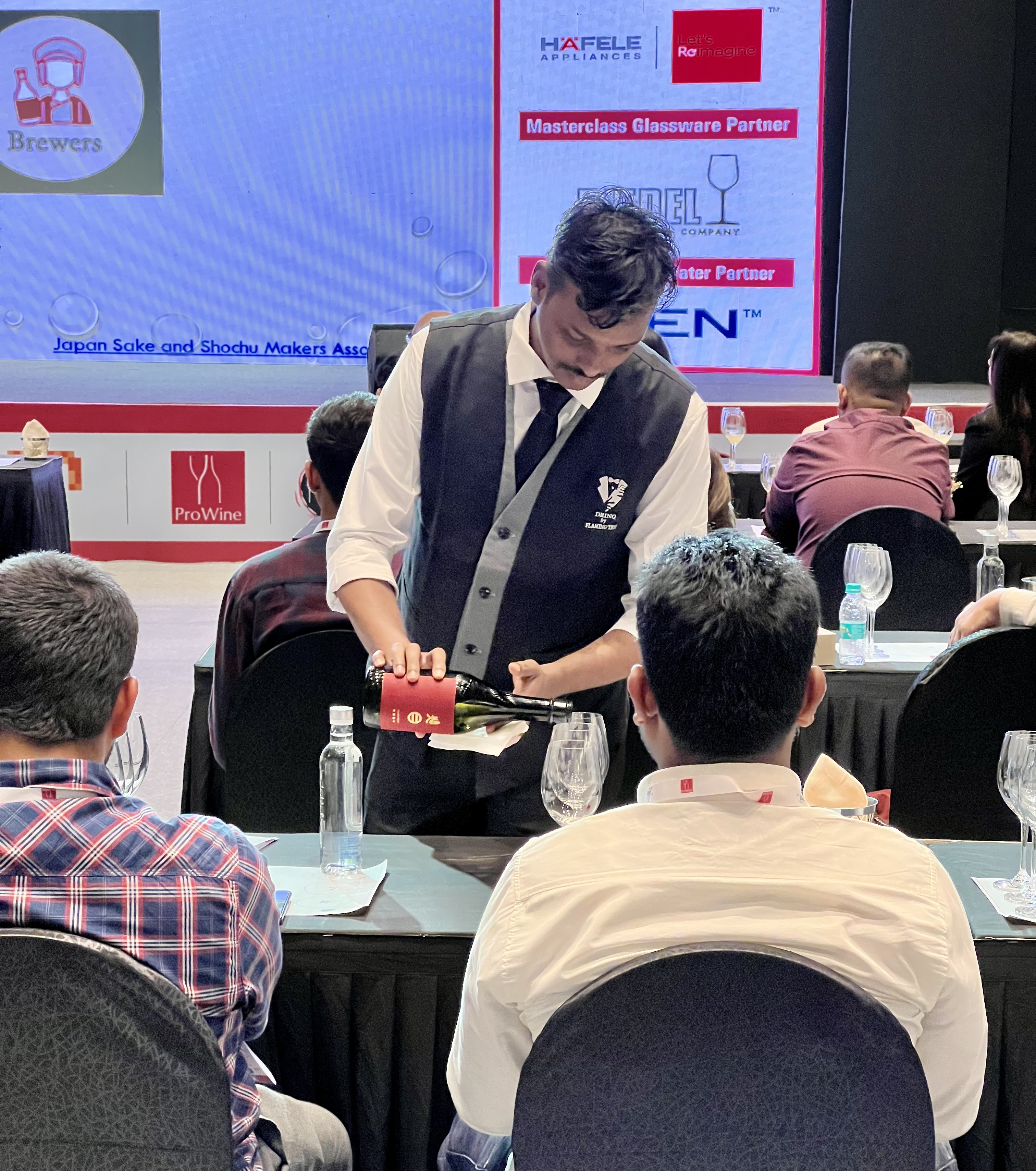 Nanbu Bijin Tokubetsu Junmai Sake being served at the Sake Club India Masterclass at Prowine Mumbai 2022
