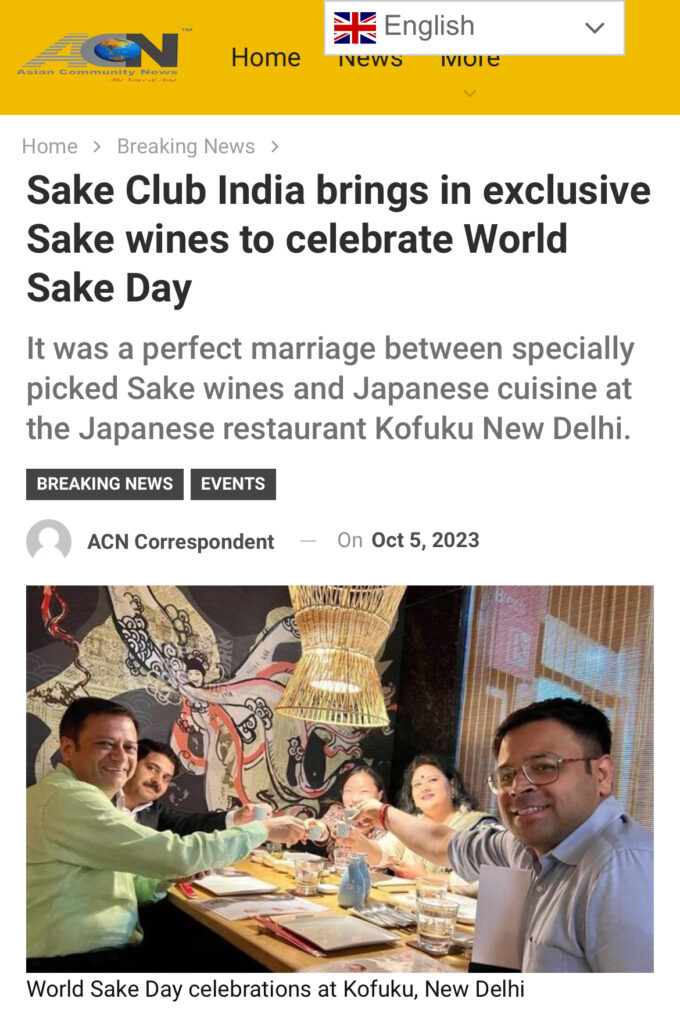 Asian Community Network article on Sake Day 2023 celebrations by Sake Club India