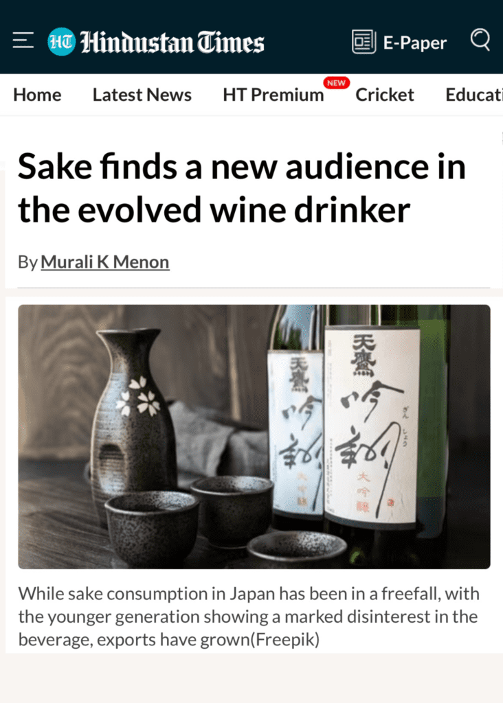 Hindustan Times article on Sake scenario in India mentioning Sake Club India