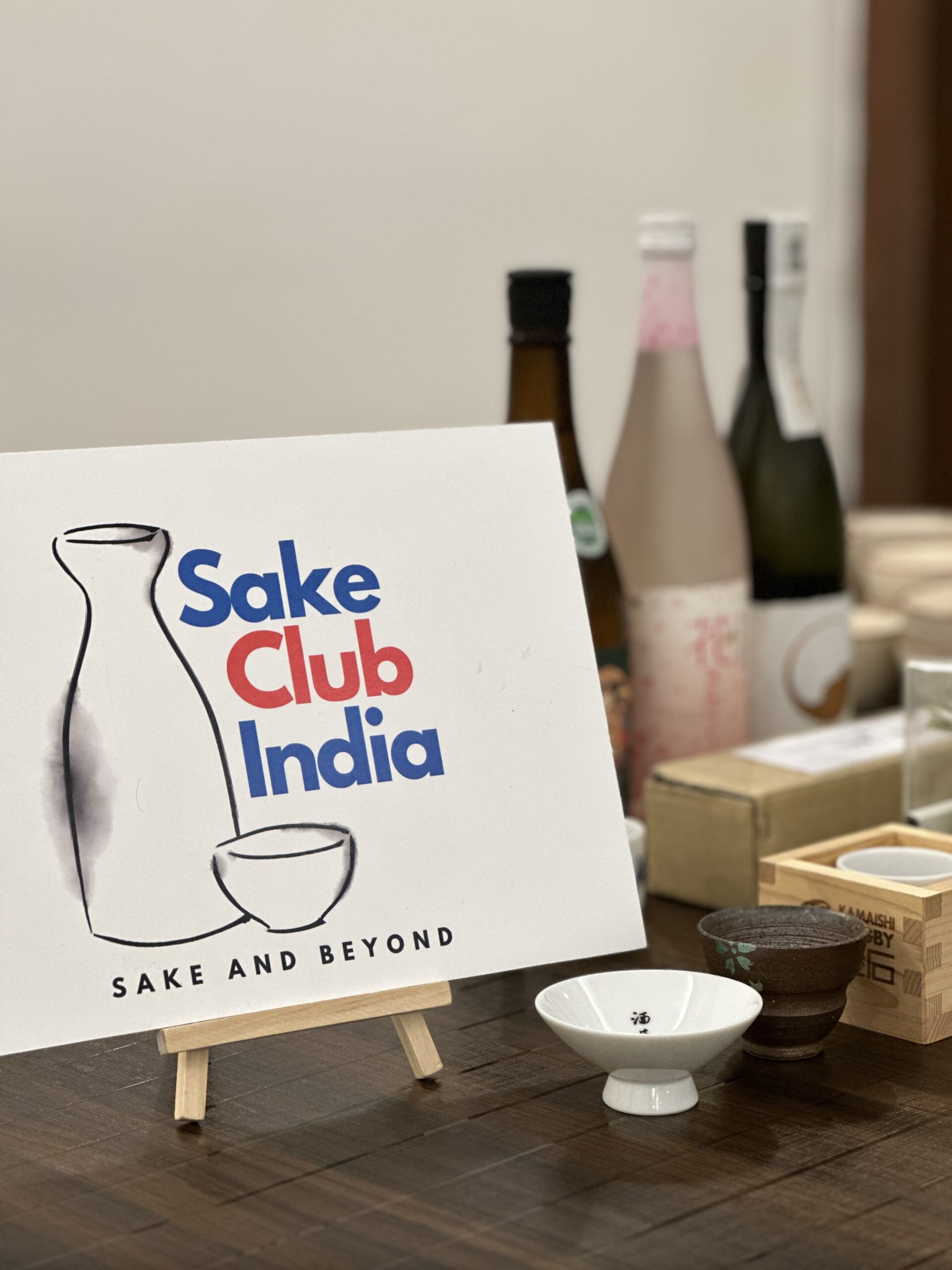 Sake Club India signboard at their Sake Masterclass