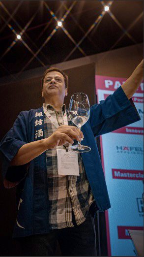 Ravi Joshi conducting Sake tasting at Prowine Mumbai.