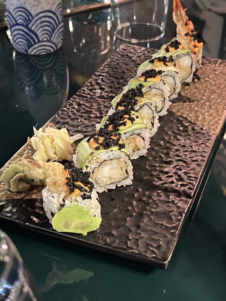 prawn tempura sushi roll at torii mumbai