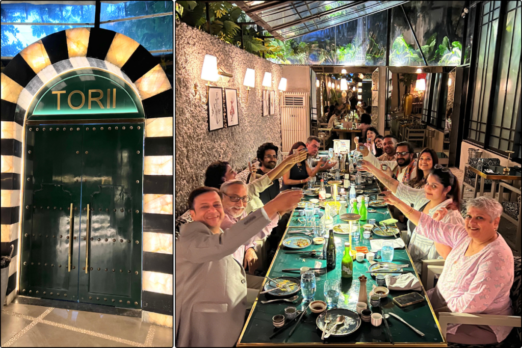 Guests raising a toast at a Sake Club India event at Torii by Gauri Khan Mumbai