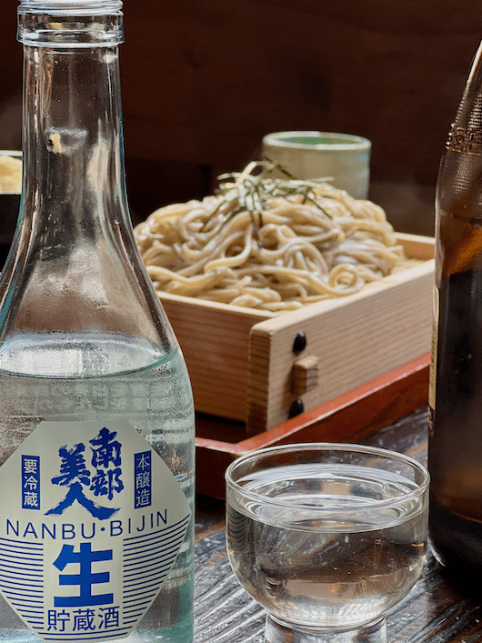 Nama sake with cold soba noodles