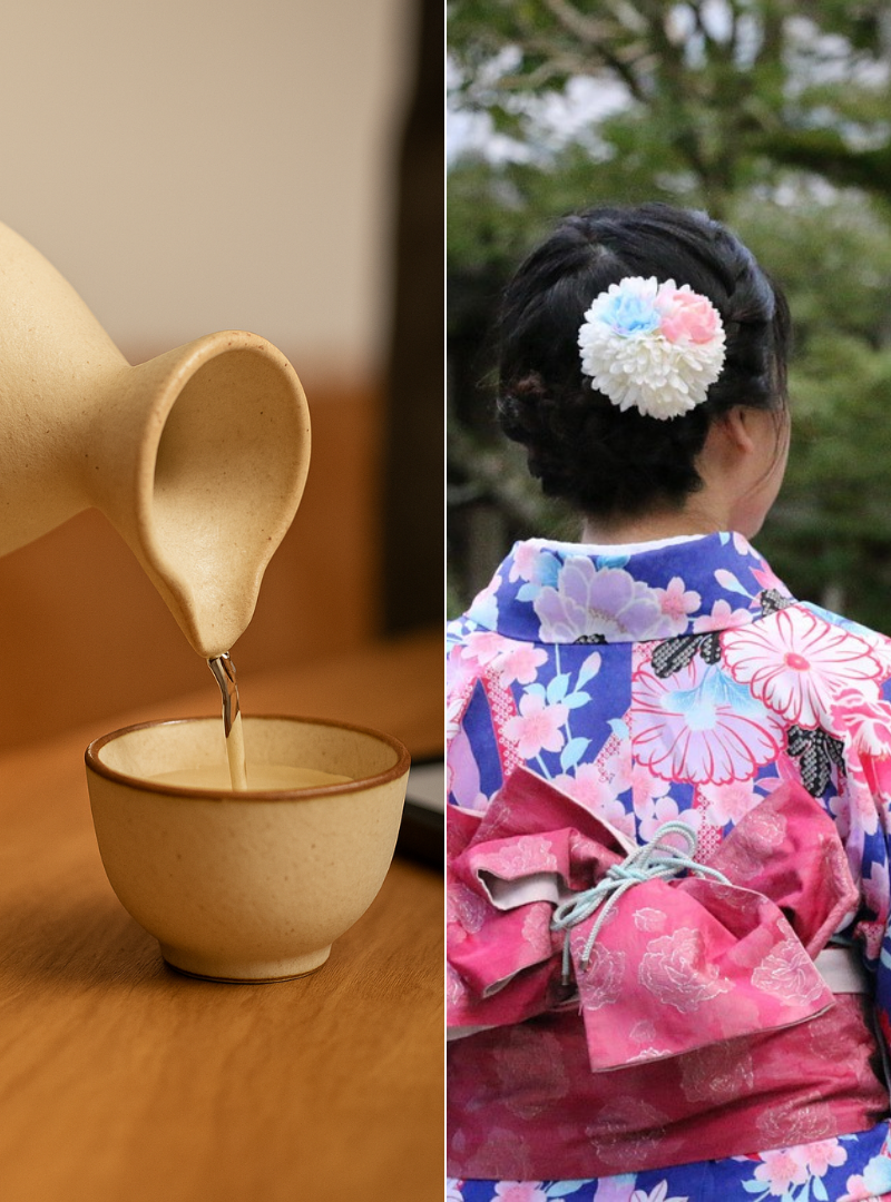 Sake pouring and Kimono girl