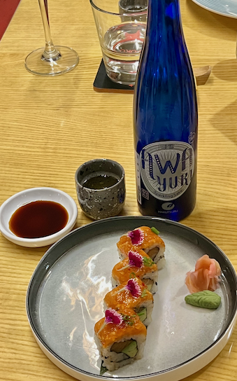 Volcano Sushi with sparkling sake