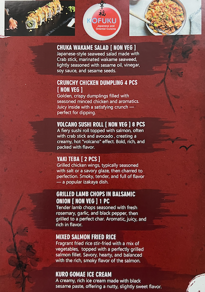 Kofuku Kaisek Non Vegetarian Option Menu