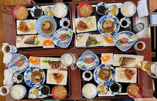 Assorted Japanese drinks and cuisine