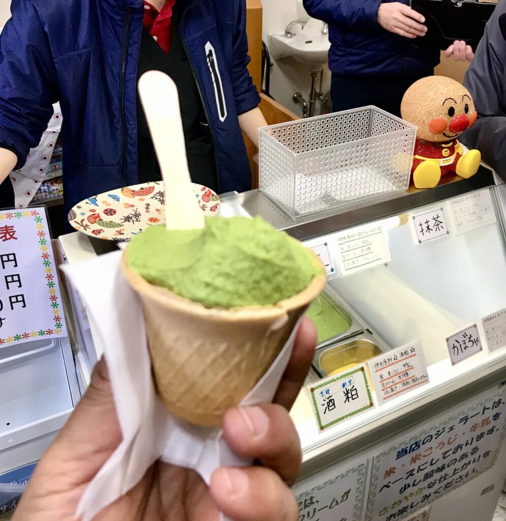 Matcha ice cream with sake kasu