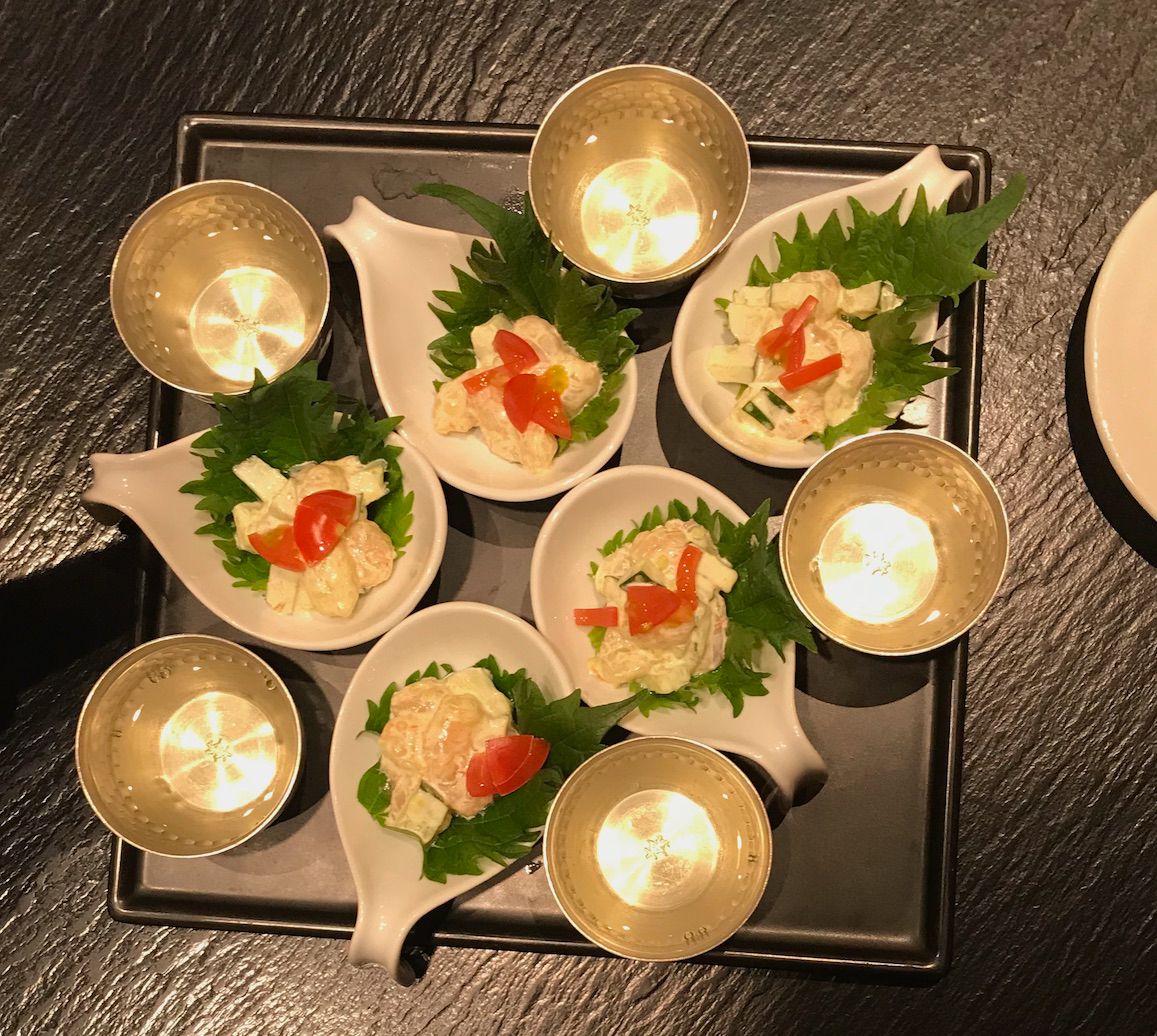 A fresh pairing platter with shin-shu at a Tokyo Izakaya