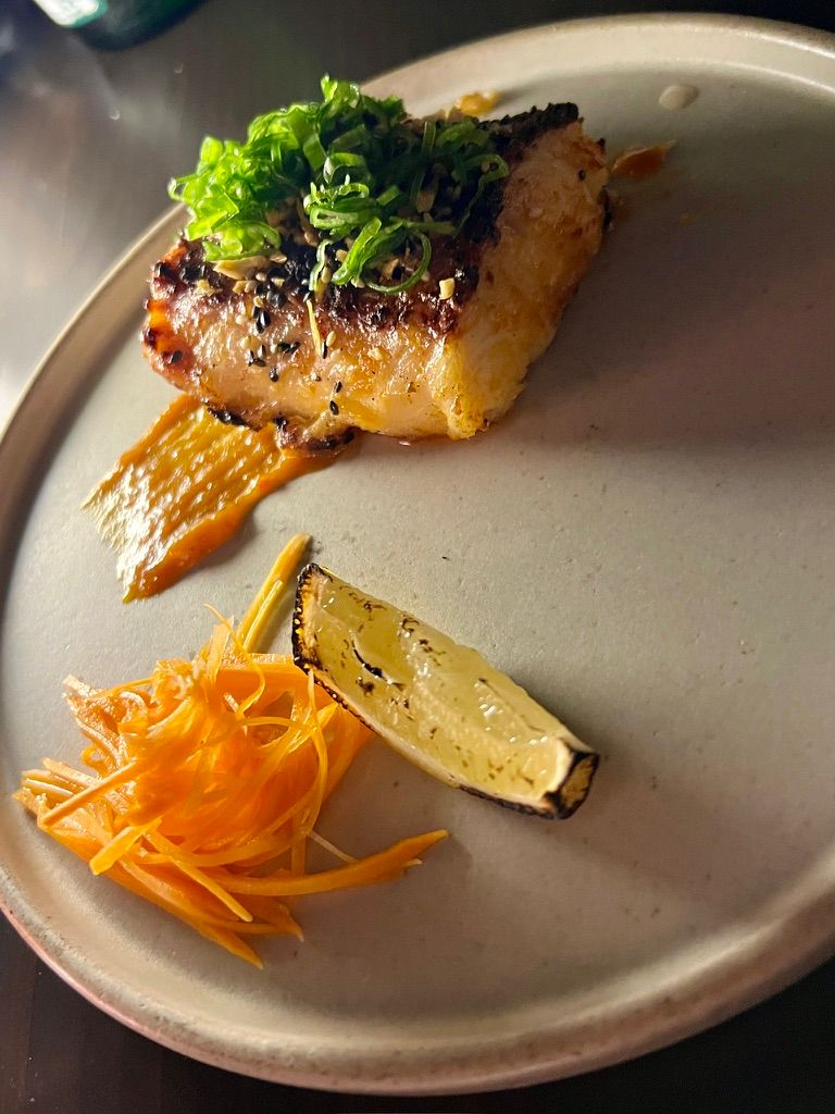 Steamed and grilled sea bass